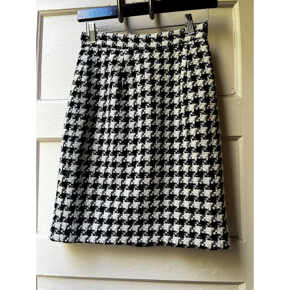 Vtg Ann Taylor houndstooth skirt 6 Pencil Preppy Mod Office Business Wool Blend